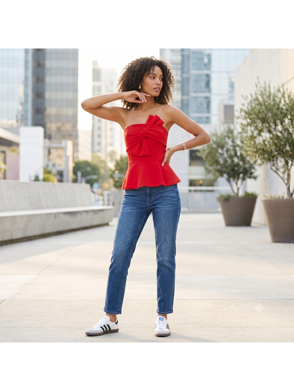 Adelyn Rae Knot-Front Strapless Peplum Top – Size Medium